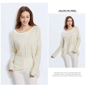 Women's casual oversized crewneck knit sweater long sleeve pullover solid color top