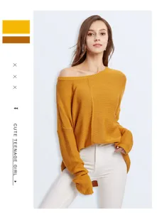 Womens off shoulder knit sweater casual long sleeve pullover top stylish autumn apparel