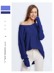 Women off shoulder long sleeve knit sweater casual loose pullover top for autumn winter.