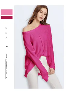 Chic off-the-shoulder knit sweater for women, comfortable long sleeve pullover top for autumn.