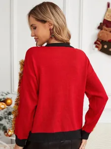 Donna maglione natalizio rosso manica lunga lametta lavorato a maglia top festivo