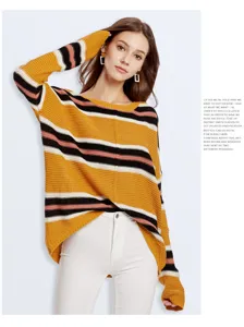 Women's color block striped knit sweater autumn winter casual long sleeve pullover top.