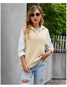 Chaleco de punto con cremallera para mujer top sin mangas casual elegante otoño