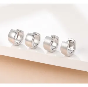 S925 sterling silver wide hoop earrings with brushed and polished finish, minimalist French style.