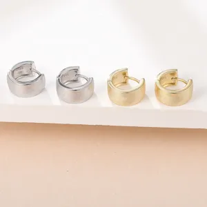 S925 sterling silver wide brushed hoop earrings French minimalist chic jewelry for women