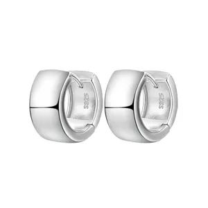 S925 sterling silver chunky wide hoop earrings minimalist French style huggie earrings