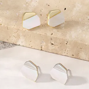 Minimaliste Irrégulier Blanc Nacre Boucles d'Oreilles Clous Tige Argent 925 Or Argent Plaqué Bijoux Géométriques