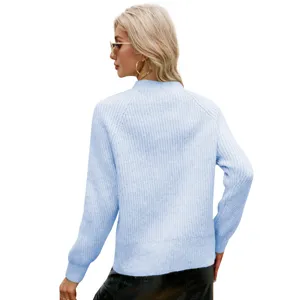 Maglione in maglia a maniche lunghe con scollo rotondo tinta unita per donna autunno