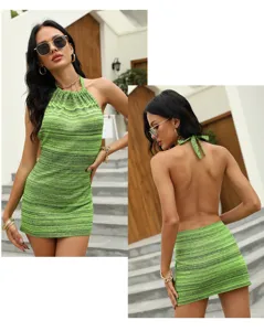 Summer sexy knitted halter mini dress, slim fit sleeveless backless party dress for women