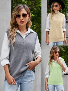 Chaleco de Suéter de Punto Sin Mangas con Cuello en V Casual para Mujer