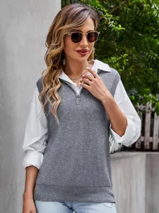 Chaleco de jersey gris mujer otoño nuevo diseño sentido suelto sin mangas top casual chic