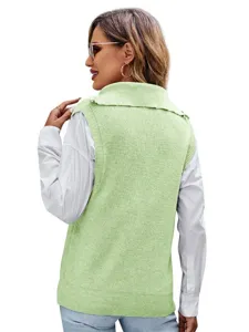 Elegante chaleco de punto verde menta para mujer, top sin mangas superpuesto casual.