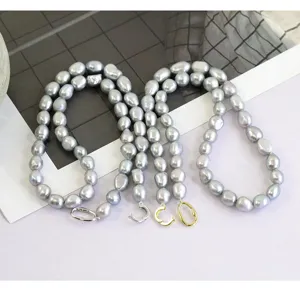 Baroque gray freshwater pearl necklace retro vintage style double ring clavicle chain jewelry