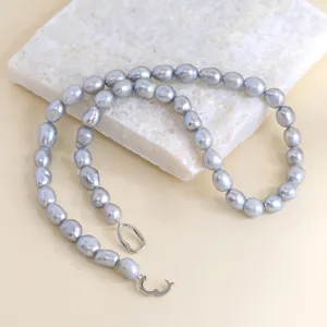 Baroque grey pearl necklace vintage retro French style short chain elegant jewelry women