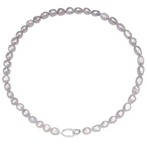Grey baroque pearl necklace vintage double ring clavicle chain elegant jewelry for women
