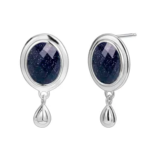 Pendientes colgantes de plata de ley 925 con piedra de arena azul joyería elegante