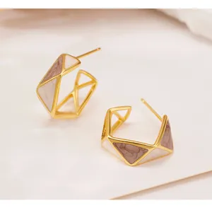Pendientes de aro geométricos de esmalte con elegante diseño bicolor para mujeres.