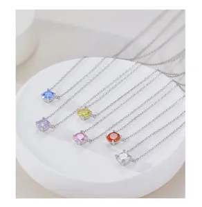 Collier pierre de naissance coloré en argent pur S925 pour femmes, chaîne fine.