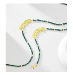 Exquisite S925 sterling silver malachite coin charm bracelet, elegant Chinese style jewelry.