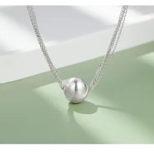 925 Sterling Silver Multi-Strand Chain Necklace with Brushed Sphere Pendant Elegant Chic