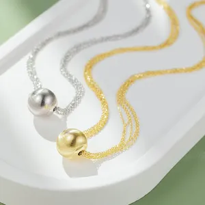 S925 Sterling Silver Cat Eye Ball Pendant Necklace For Women Minimalist Multi Strand Chain Sparkling Silver Ball Clavicle Chain Jewelry Gift