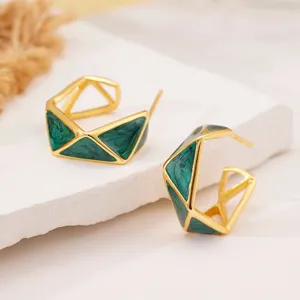 Pendientes de aro C irregulares esmalte verde retro francés plata 925 para mujeres elegante