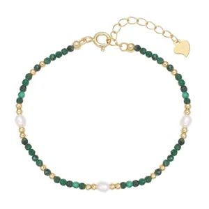Elegant green malachite pearl choker necklace s925 sterling silver gold plated jewelry
