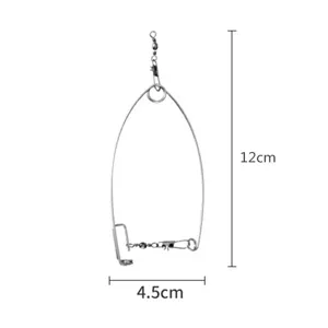 Automatic fishing spring hook tool detail image showing 12cm height and 4.5cm width dimensions.