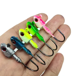 Colorful lead head fishing jig hooks close up detail shot for soft baits and lures