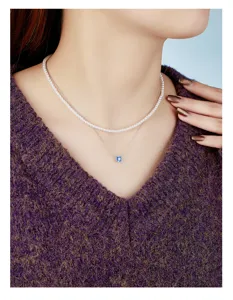 Collier de perles double couche en argent sterling S925 avec pendentif pierre de naissance.