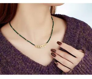 Chic S925 silver malachite green beaded necklace with traditional chinese coin pendants for women.
