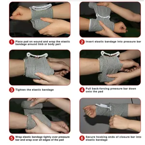 Instructiegraphic voor noodtactische traumabandverbanden voor buitenoverleving en eerstehulp.