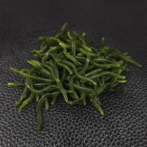 Green soft fishing lures earthworm silicone bait realistic fishing tackle detail display