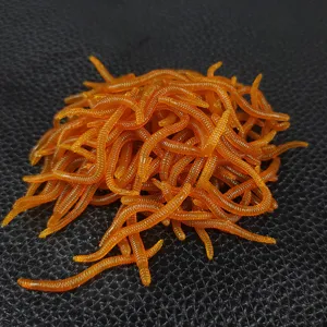 Simulation fishing soft bait red worm earthworm artificial silicone lure detail view