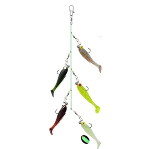 Alabama umbrella rig fishing lure set with soft plastic swimbaits and hooks for bass fishing.