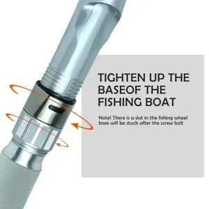 Telescopic fishing rod reel seat detail view showing the adjustable screw locking mechanism.