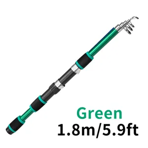 Green 1.8m telescopic fishing rod, portable carbon travel spin sea fishing gear tool.