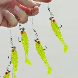 Soft plastic fishing lure rig luminous green swimbait set with hooks sea fishing tackle