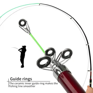 Children fishing rod detail showing smooth ceramic guide rings and durable metal bracket design.