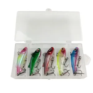 5-piece boxed fishing lure set, sinking VIB hard baits with tackle box for bass fishing.