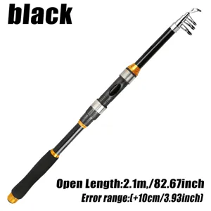 Teleskopische Angelrute schwarz tragbar Reise Angelpeitsche 2.1m Laenge Outdoor Geraet