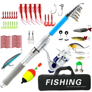 Telescopic Lure Fishing Rod And Spinning Reel Set With Portable Carry Bag And Baits For Ocean Sea Fishing