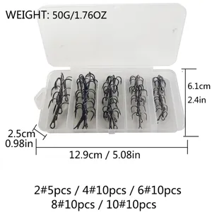 Treble fishing hooks set with storage box carbon steel sharp anchor hooks for fishing gear