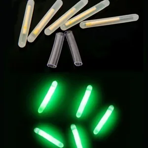 Fishing glow sticks detail view, showing luminous green night fishing float accessories.