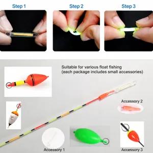 Fishing float glow stick set, ultra-bright night fishing accessory with clips and floats.