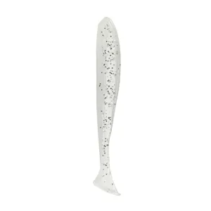 Detailed close-up view of the transparent T-tail soft fishing lure with silver glitter sparkles.
