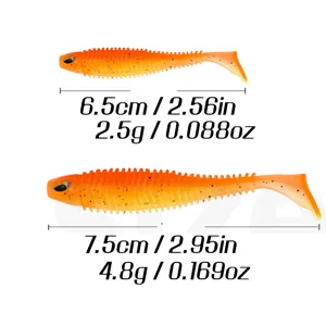 Μαλακό δόλια ψαρέματος T-tail 6.5cm 7.5cm πορτοκαλί ραβδωτό τεχνητό δόλωμα λεπτομέρεια