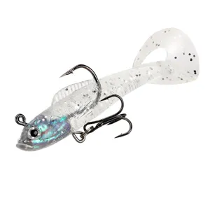 T-Schwanz weicher Angelköder mit Jigkopf 9cm transparentes glitzerndes Design für Barsch