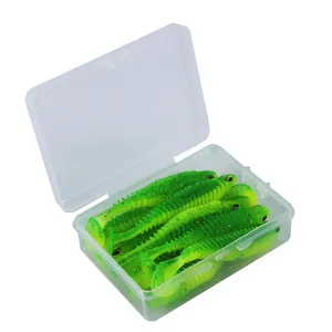 T-tail soft fishing lure set with transparent storage box, highly realistic swimming action.