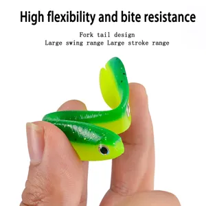Soft fishing lure detail showing high flexibility, bite resistance, and fork tail design.